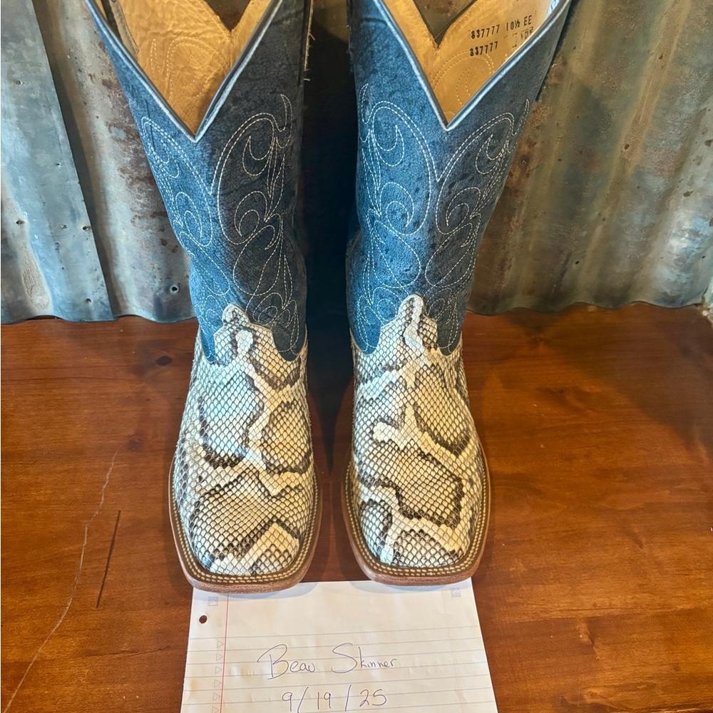 Anderson Bean Burmese Python snakeskin square Toe Boots